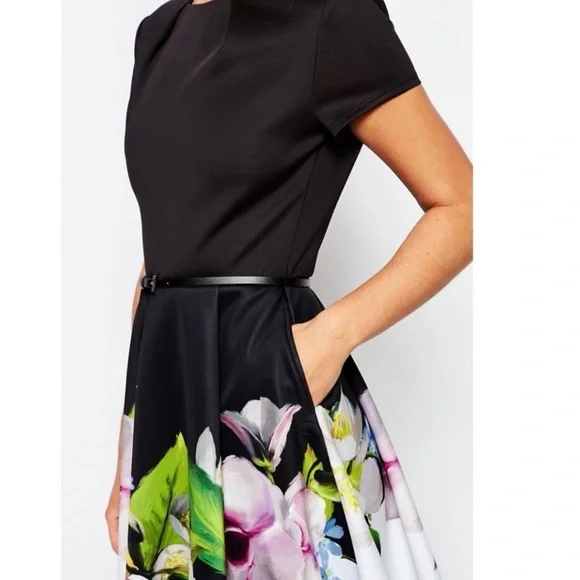 Ted Baker Black Floral Midi Dress - Picture 3 of 14